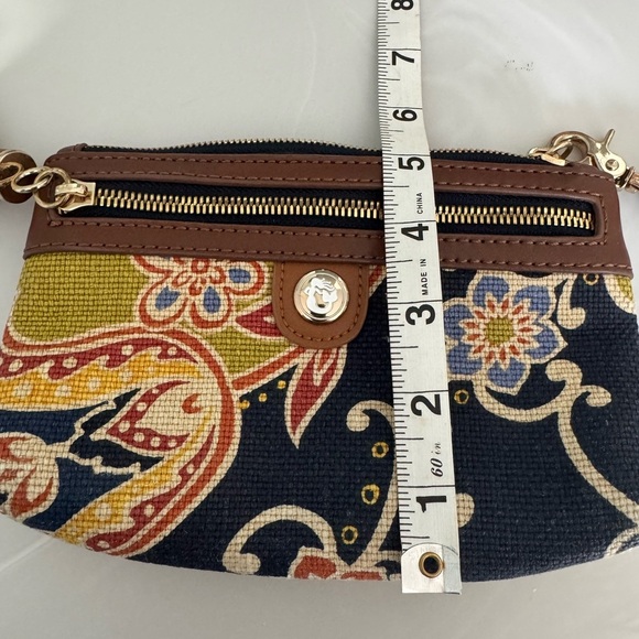 Spartina 449 Elfrida Navy Blue Paisley Linen Leather Tassel Wristlet - Picture 10 of 12